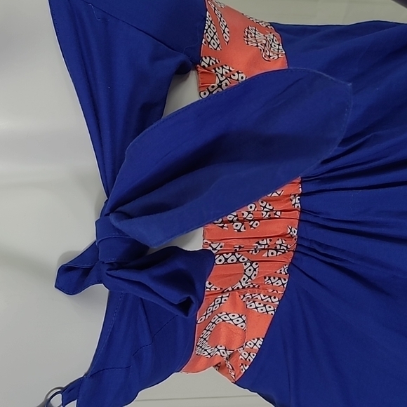 Anthropologie Edme & Esyllte  SZ 4 Blue Orange Cotton Silk A Line Summer - Picture 4 of 12